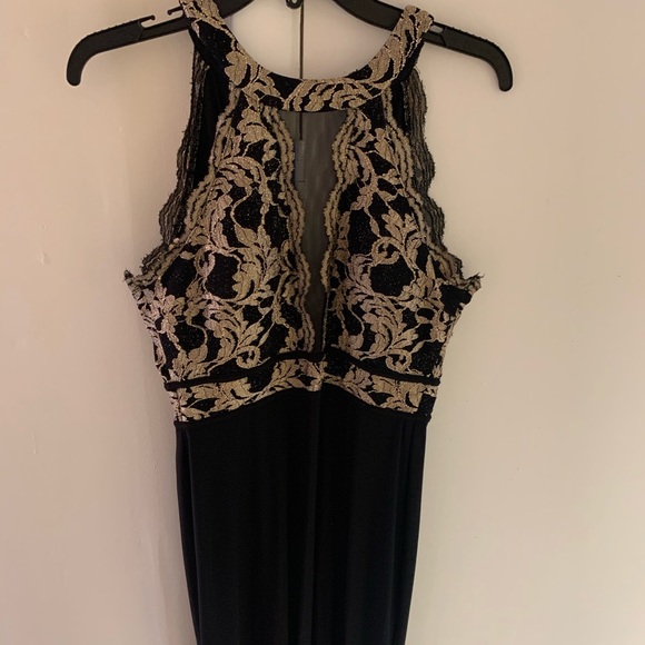 Black and Gold Gown with Slit - Picture 1 of 7